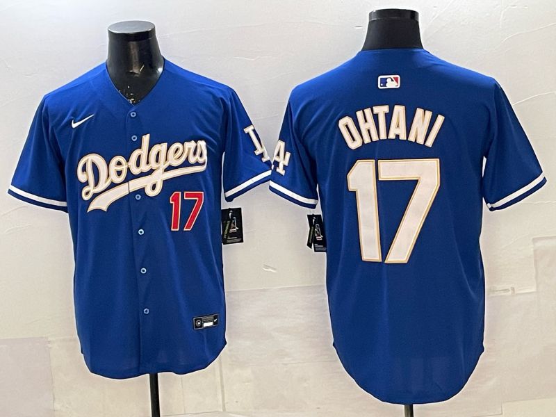 Men 2025 Nike Los Angeles Dodgers #17 Ohtani Blue gold Game MLB Jersey 03